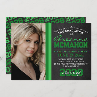 Grönt Chalkboard Photo Studenten annons Inbjudningar