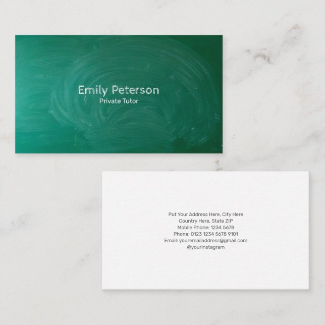 Grönt Chalkboard Private Tutor Visitkort (Fram/baksida)