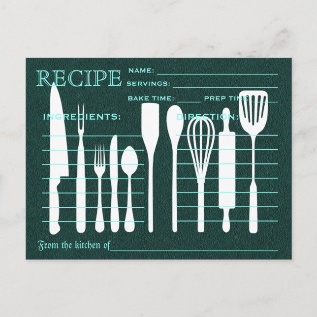 Grönt Chalkboard Retro Recipe Card Kitchen Verktyg Vykort (Framsida)