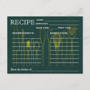 Grönt Chalkboard Retro Recipe Card Kitchen Verktyg Vykort