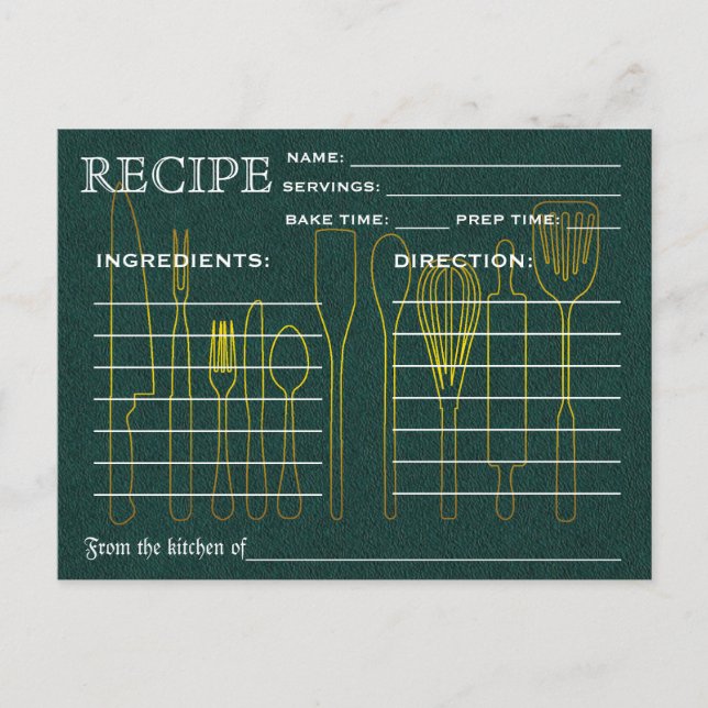 Grönt Chalkboard Retro Recipe Card Kitchen Verktyg Vykort (Framsida)