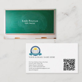Grönt Chalkboard School Teacher med QR-kod Visitkort