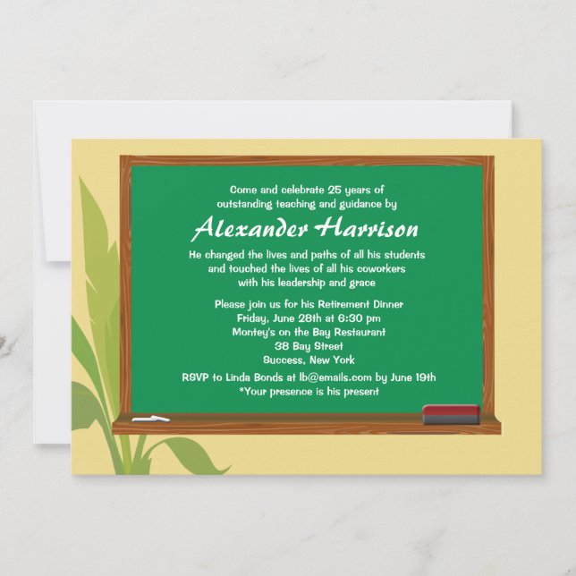 Grönt Chalkboard Teacher's Pension bjudande Inbjudningar (Framsida)