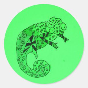 Grönt chameleon bläck runt klistermärke