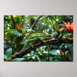 Grönt Chameleon omringad av Lush Foliage Poster