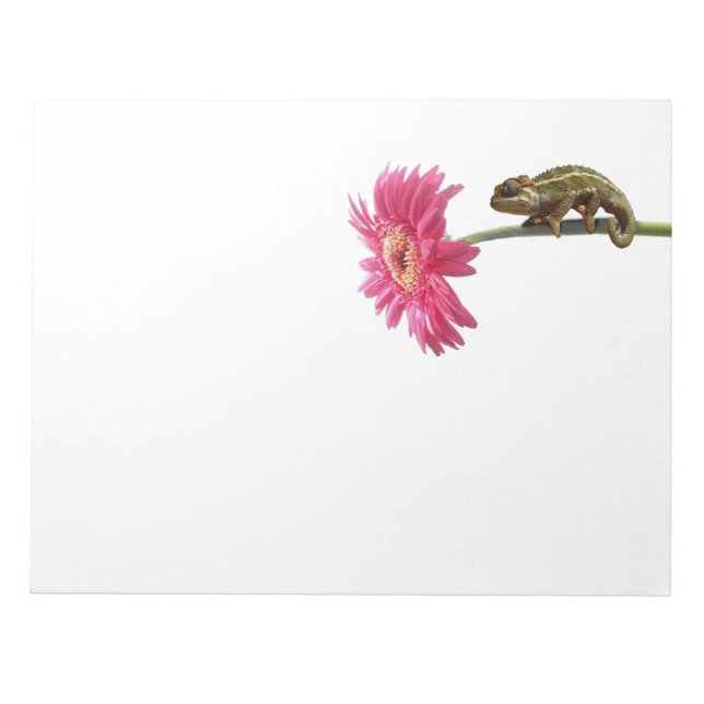 Grönt chameleon på rosa Blommor Anteckningsblock (Framsida)