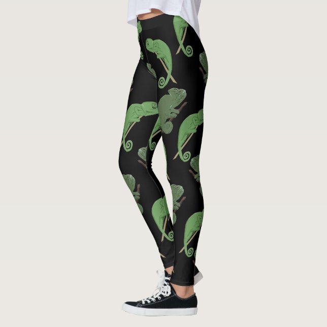 Grönt Chameleons Lizard Art  Leggings (Vänster)