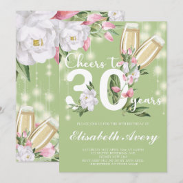Grönt Champagne Blommigt 30års födelsedag Party Inbjudningar