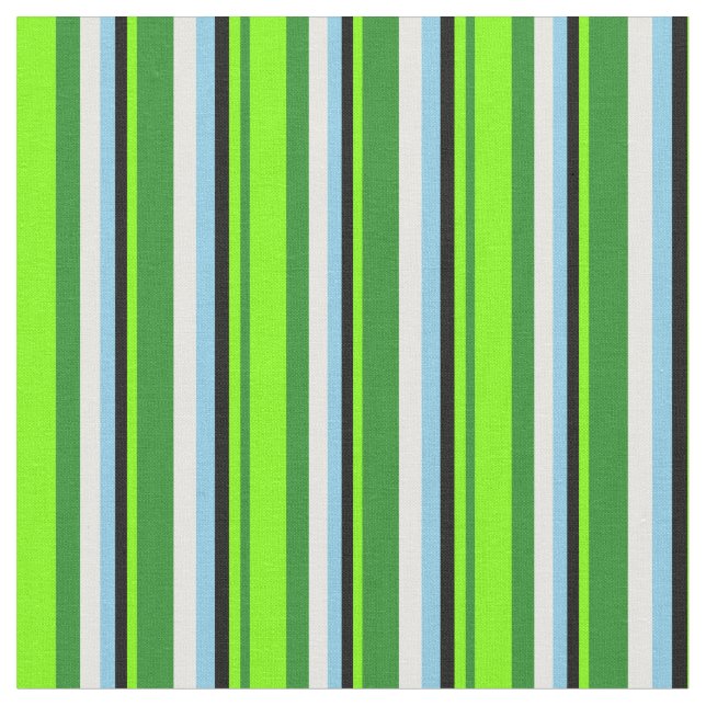 Grönt, Chartreuse, Black, Himlar Blue & White Tyg (Närbild)