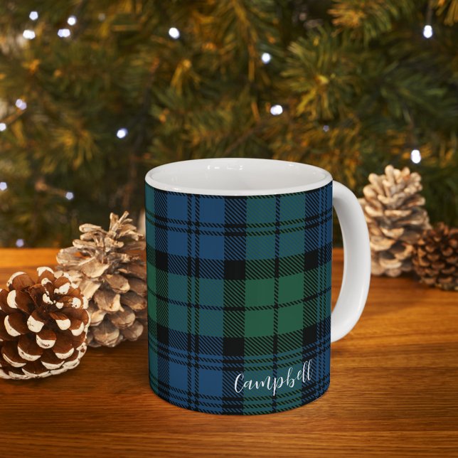 Grönt Check Play Rustic Anpassningsbar Campbell Ta Kaffemugg (Plaid Campbell Tartan 11oz Coffee Mug)