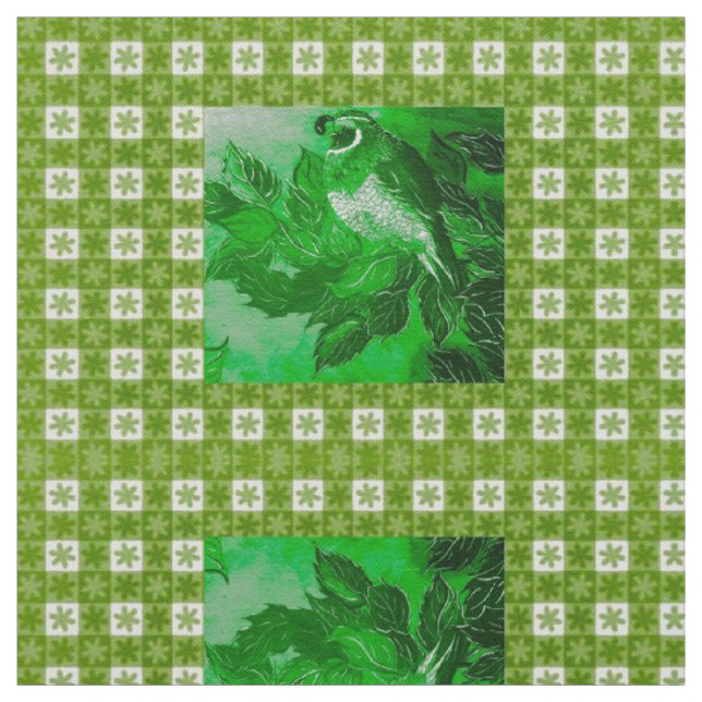Grönt Check Quail Fabric Tyg (Provkarta)