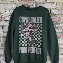 Grönt Checkerboard med Cute Rosa Cupid Valentine T Shirt