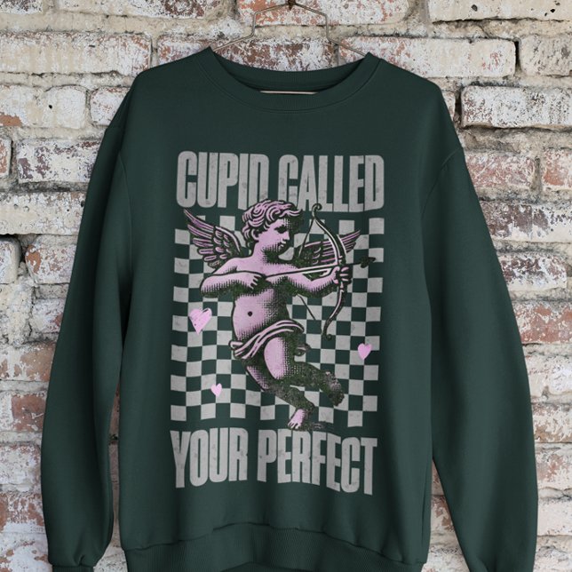 Grönt Checkerboard med Cute Rosa Cupid Valentine T Shirt (Skapare uppladdad)