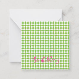 Grönt Checkerboard Rosa NAMN Chic Preppy Roligt Anteckningskort