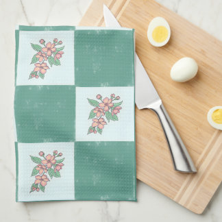 Grönt Checkered Blommigt Kitchen Tea Towel Kökshandduk