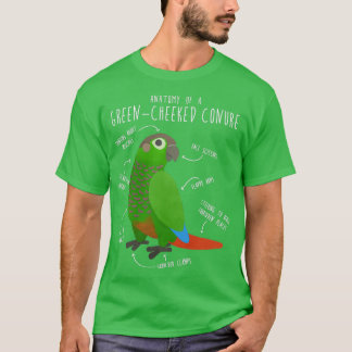 Grönt Cheek Conure Anatomy T Shirt