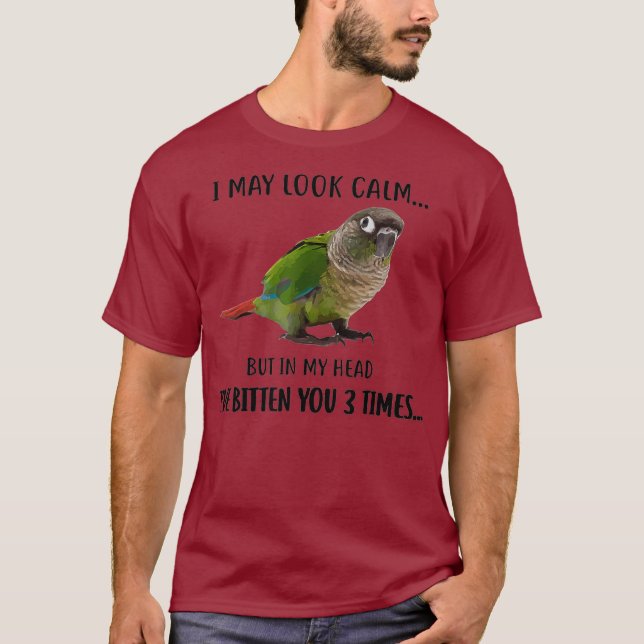 Grönt Cheek Conure Apparat Jag kan se Lugn Bird T Shirt (Framsida)