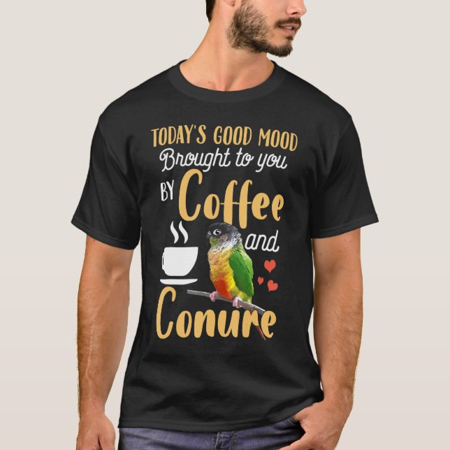 Grönt Cheek Conure Bra Coffee and Conure Parrot T Shirt (Framsida)