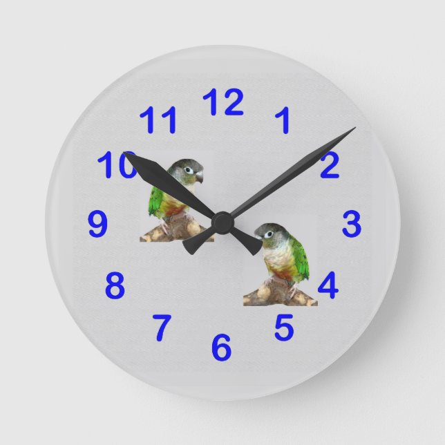 Grönt Cheek Conure Wall Clock Rund Klocka (Framsida)