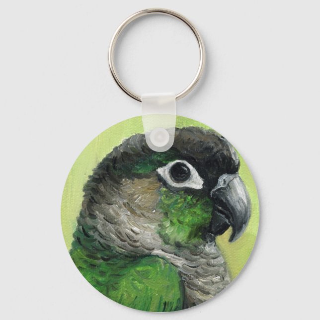 "Grönt Cheeked Conure" Bird Art Keychain Nyckelring (Framsida)