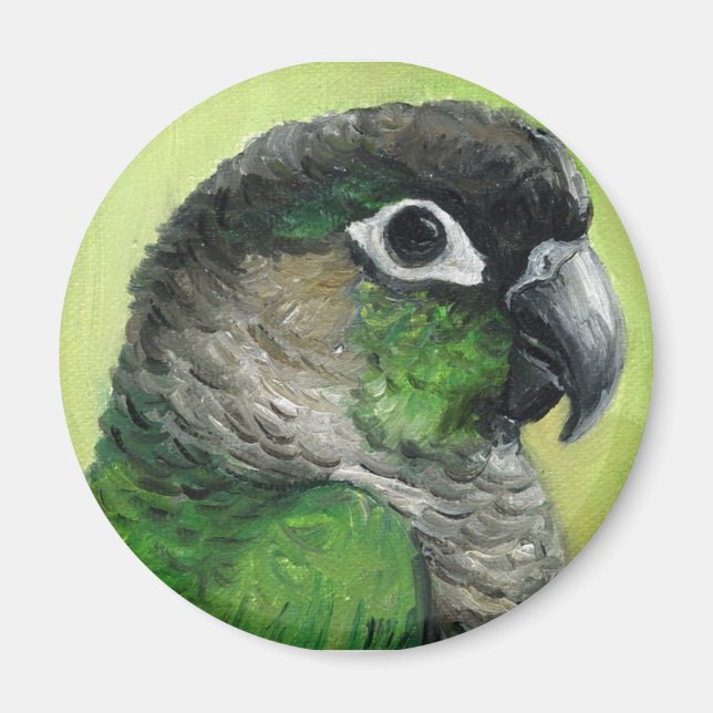 "Grönt Cheeked Conure" Bird Art Magnet (Framsidan)