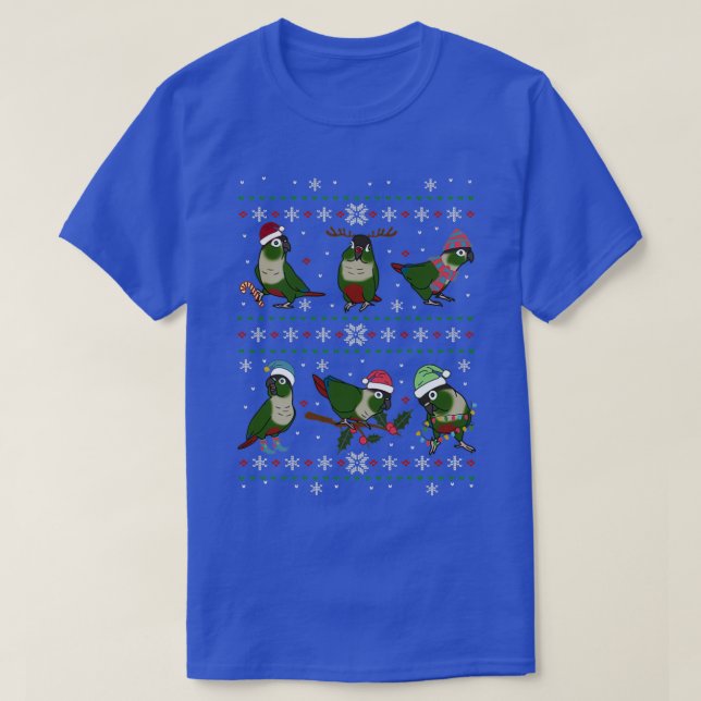 Grönt Cheeked Conure Ugly jul T Shirt (Design framsida)