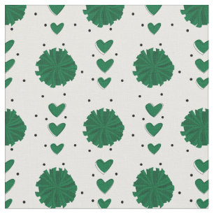 Grönt Cheerleader Pom Poms & Hearts Mönster Tyg