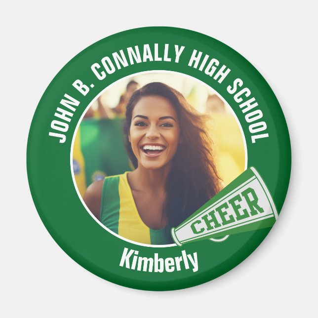 Grönt Cheerwriter Photo High School Spirit Cheer Magnet (Framsidan)