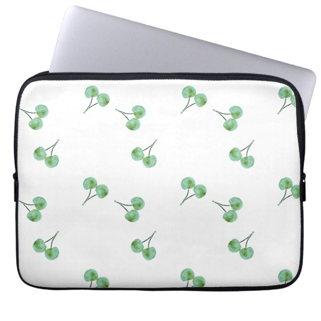 Grönt Cherry Mönster Laptop Fodral (Framsidan)