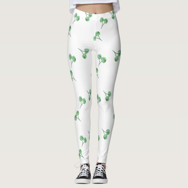 Grönt Cherry Mönster Leggings (Framsida)