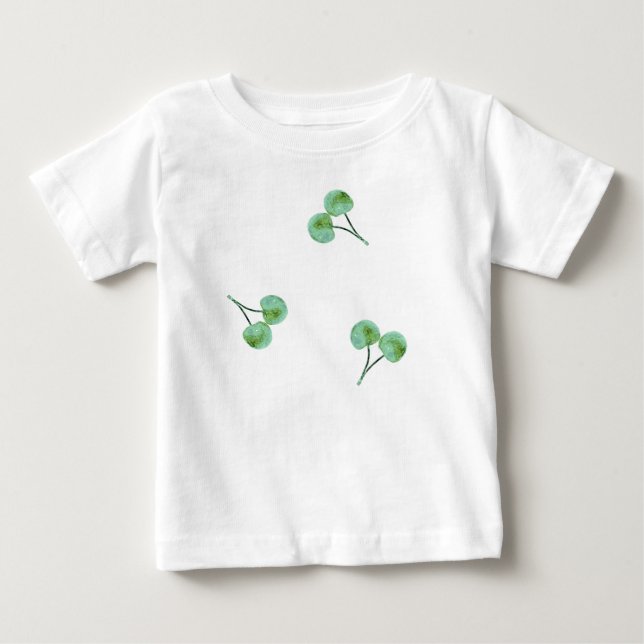 Grönt Cherry Mönster T Shirt (Framsida)