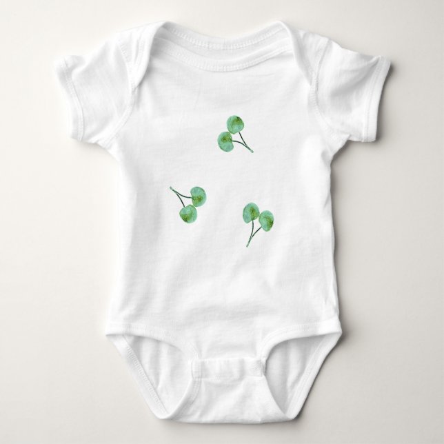 Grönt Cherry Mönster T Shirt (Framsida)