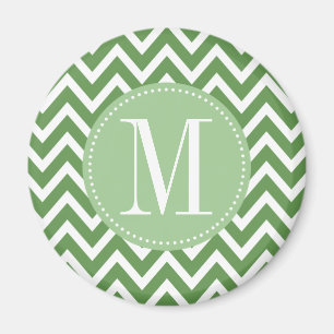 Grönt Chevron Anpassningsbar Monogram Magnet