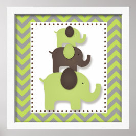 Grönt Chevron Elephant Nursery Wall Art Poster