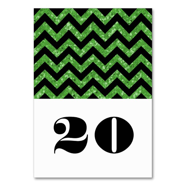 Grönt Chevron Glitter Bord Card Bordsnummer (Framsidan)