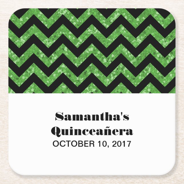 Grönt Chevron Glitter Quinceañera Underlägg Papper Kvadrat (Framsidan)
