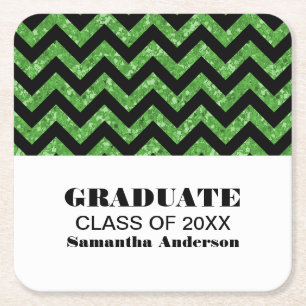 Grönt Chevron Glitter Studenten Underlägg Papper Kvadrat