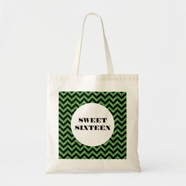 Grönt Chevron Glitter Sweet 16 Tote Bag Tygkasse (Framsidan)