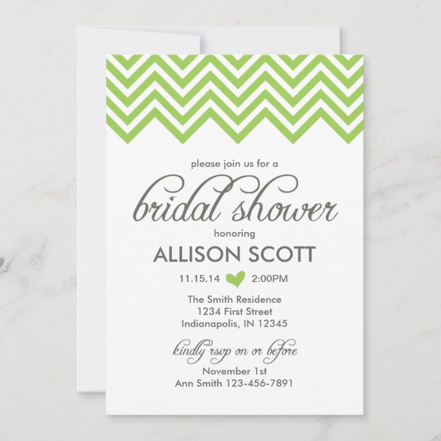 Grönt Chevron Inbjudningskort för möhippan (Framsida)