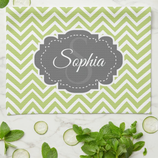 Grönt Chevron Kitchen Towel Kökshandduk (Vikta)