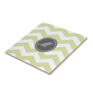 Grönt Chevron med monogramplattor Kakelplatta