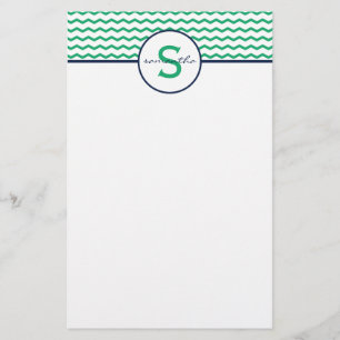 Grönt Chevron Monogram Brevpapper