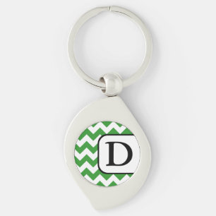 Grönt Chevron Monogram Keychain Swirl Silverfärgad Nyckelring