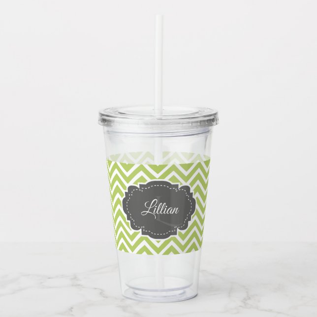Grönt Chevron Personlig Akryltumbler Take Away Mugg (Framsida)