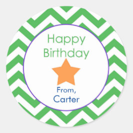 Grönt Chevron Personlig Birthday Gift Sticker Runt Klistermärke