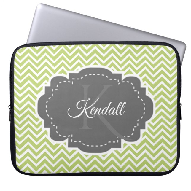 Grönt Chevron Personlig Laptop sleeve (Framsidan)