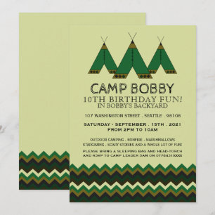 Grönt Chevron Tipi, Camping Birthday Inbjudningar
