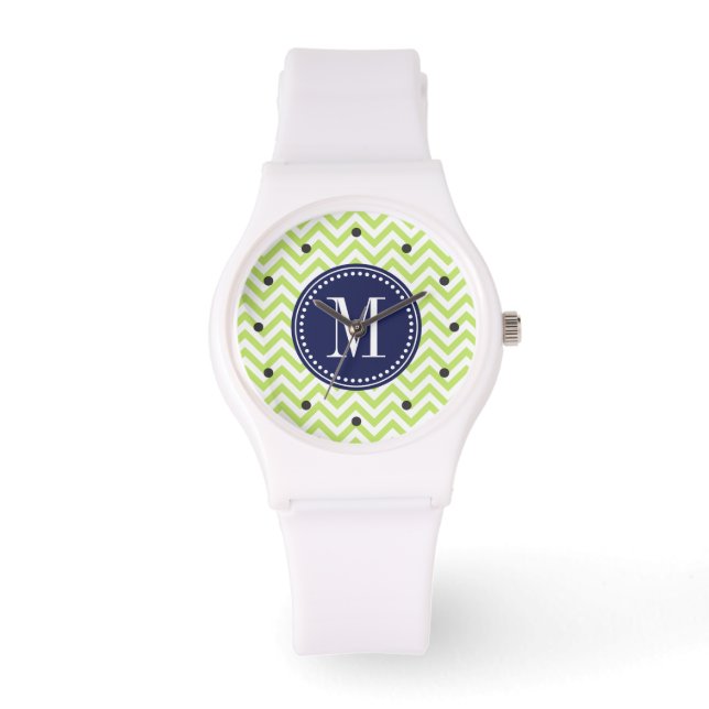 Grönt Chevron Zigzag Personlig Monogram Armbandsur (Framsida)