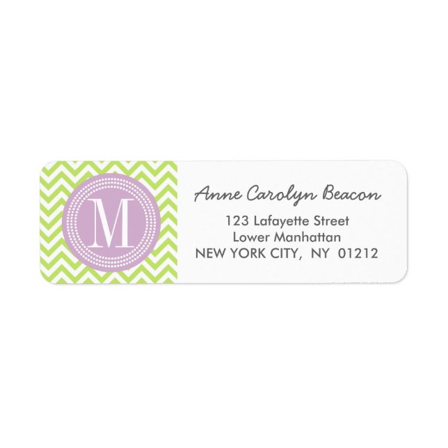 Grönt Chevron Zigzag Personlig Monogram Returadress Etikett (Framsidan)