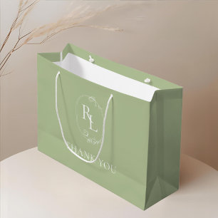 Grönt Chic Blommigt Monogram Bröllop Tack